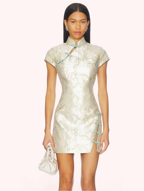 sau lee Dresses & Skirts - SAU LEE Jada Jacquard Mini Dress in Silver Mint ✨